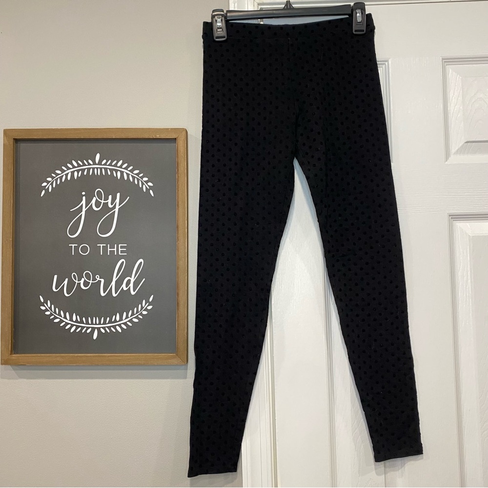 LC Lauren Conrad Mid Rise Full Length Leggings Small Black Velvet Polka Dot